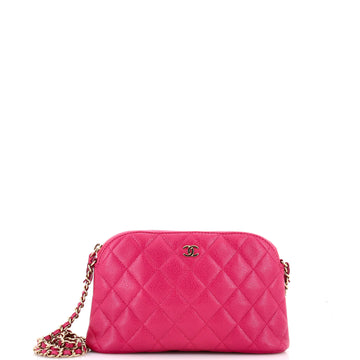 Chanel CC Dome Zip Clutch with Chain Quilted Caviar Small