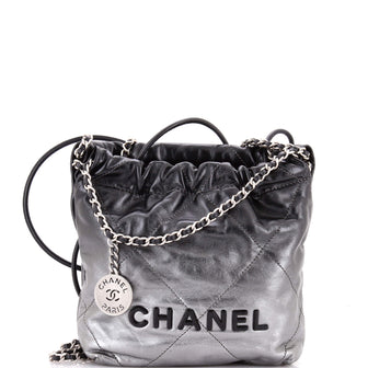 Chanel 22 Chain Hobo Quilted Metallic Degrade Calfskin Mini