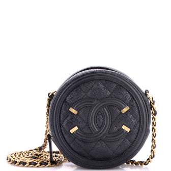 Chanel Filigree Round Clutch with Chain Quilted Caviar Mini