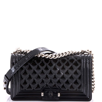 Chanel Boy Flap Bag Quilted Plexiglass Patent Old Medium
