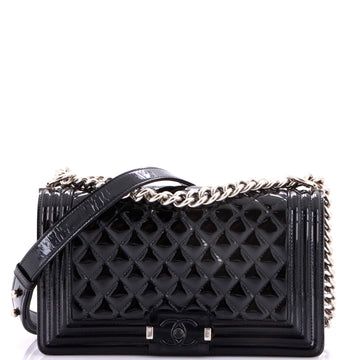 Chanel Boy Flap Bag Quilted Plexiglass Patent Old Medium