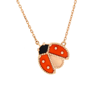 Van Cleef & Arpels Lucky Spring Open Wings Ladybug Pendant Necklace 18K Rose Gold with Carnelian and Onyx