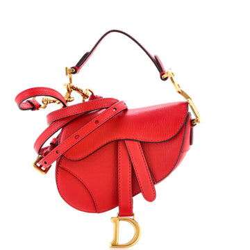 Christian Dior Saddle Handbag with Strap Leather Micro