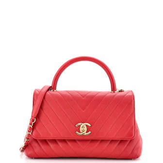 Chanel Coco Top Handle Bag Chevron Caviar Small