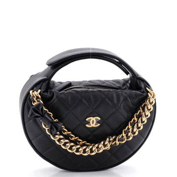 Chanel Double Chain Bow Hobo Pouch Quilted Caviar Mini