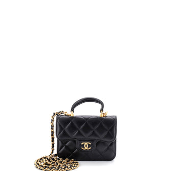 Chanel Top Handle Flap Coin Purse with Chain Quilted Lambskin