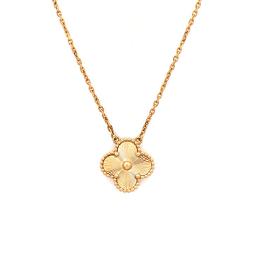 Van Cleef & Arpels Vintage Alhambra Pendant Necklace Guilloche 18K Yellow Gold