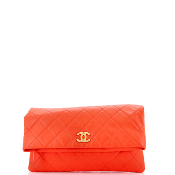 Chanel CC Foldover Clutch Quilted Lambskin Large