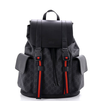 Gucci Double Pocket Buckle Backpack GG Coated Canvas Large