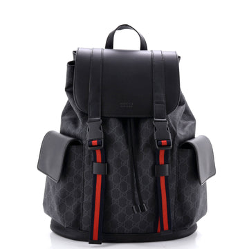 Gucci Double Pocket Buckle Backpack GG Coated Canvas Large