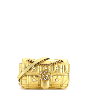 Gucci Pearly GG Marmont Flap Bag Embellished Matelasse Leather Mini