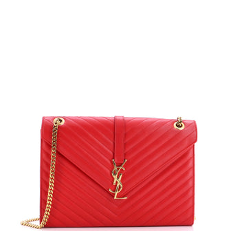 Saint Laurent Classic Monogram Envelope Satchel Matelasse Chevron Leather Large