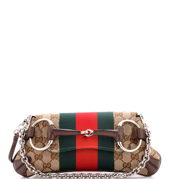 Gucci Horsebit NM Web Chain Clutch GG Canvas Small