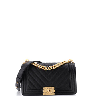 Chanel Boy Flap Bag Chevron Caviar Old Medium