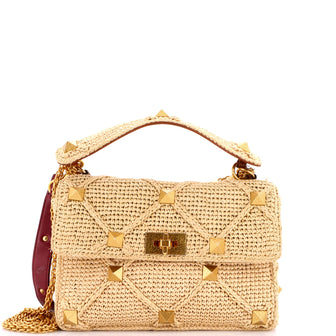 Valentino Garavani Roman Stud Flap Bag Woven Raffia Medium