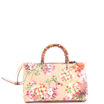 Gucci Bamboo Shopper Tote Blooms Print Leather Medium