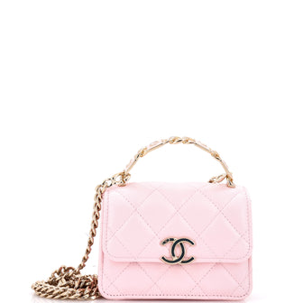 Chanel Coco Enamel Top Handle Flap Clutch with Chain Quilted Lambskin