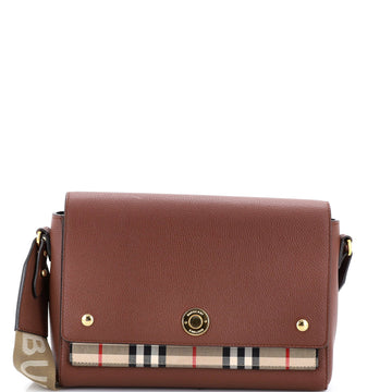 Burberry Note Crossbody Bag Leather with Vintage Check Canvas Medium