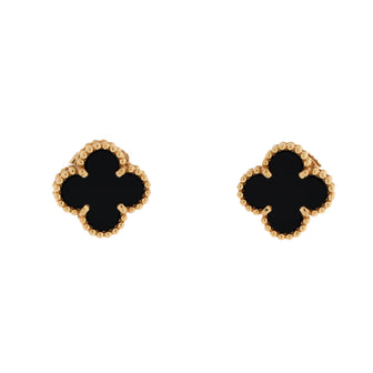 Van Cleef & Arpels Sweet Alhambra Stud Earrings 18K Yellow Gold and Onyx