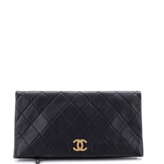 Chanel CC Foldover Clutch Quilted Lambskin Large