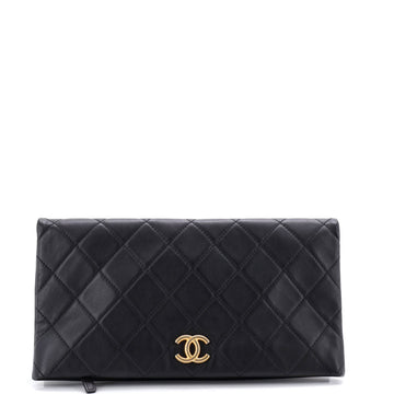Chanel CC Foldover Clutch Quilted Lambskin Large