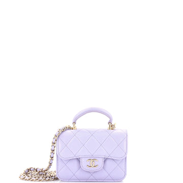 Chanel Top Handle Flap Coin Purse with Chain Quilted Lambskin