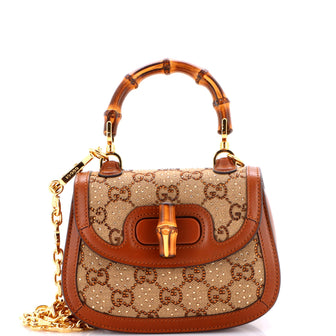 Gucci Bamboo 1947 Top Handle Bag Crystal Embellished GG Canvas Mini