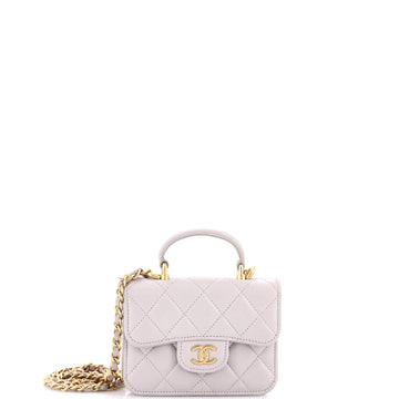 Chanel Top Handle Flap Coin Purse with Chain Quilted Lambskin
