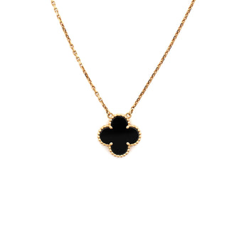 Van Cleef & Arpels Vintage Alhambra Pendant Necklace 18K Yellow Gold and Onyx