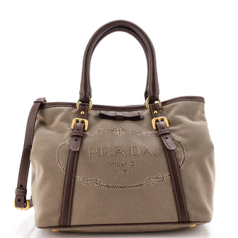 Prada Logo Convertible Tote Canvas with Leather Medium