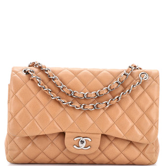 Chanel Vintage Classic Double Flap Bag Quilted Caviar Jumbo