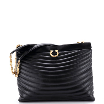 Salvatore Ferragamo Gancini Drawstring Chain Tote Quilted Leather Medium