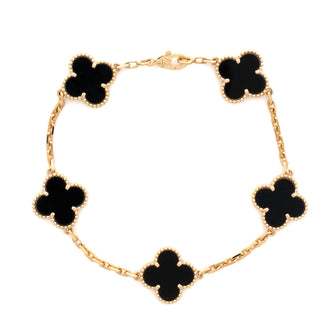 Van Cleef & Arpels Vintage Alhambra 5 Motifs Bracelet 18K Yellow Gold and Onyx