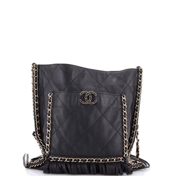 Chanel Fringe Flat Shopping Bag Quilted Calfskin Medium