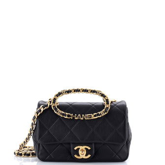 Chanel Oval Logo Chain Handle Flap Bag Quilted Lambskin Small