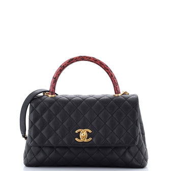 Chanel Coco Top Handle Bag Quilted Caviar with Snakeskin Small