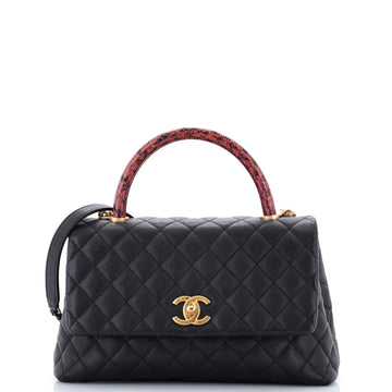 Chanel Coco Top Handle Bag Quilted Caviar with Snakeskin Small