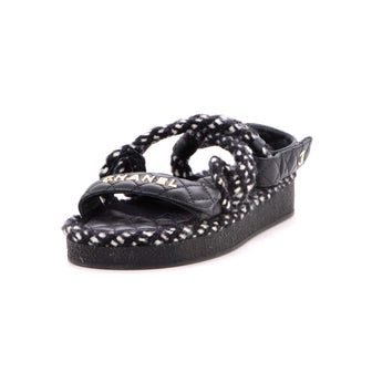 Chanel Women's Cord Velcro Dad Sandals Quilted Leather