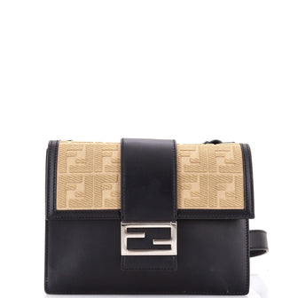 Fendi Flat Baguette Crossbody Bag Leather with Zucca Jacquard Medium