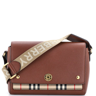 Burberry Note Crossbody Bag Leather with Vintage Check Canvas Medium