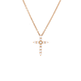 Tiffany & Co. Cross Pendant Necklace 18K Rose Gold with Diamonds Mini