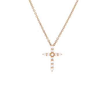 Tiffany & Co. Cross Pendant Necklace 18K Rose Gold with Diamonds Mini