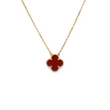 Van Cleef & Arpels Vintage Alhambra Pendant Necklace 18K Yellow Gold and Carnelian