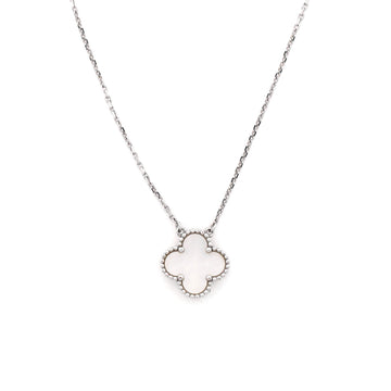 Van Cleef & Arpels Vintage Alhambra Pendant Necklace 18K White Gold and Mother of Pearl