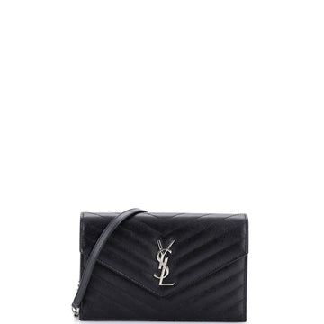 Saint Laurent Classic Monogram Wallet on Chain Matelasse Chevron Leather Small