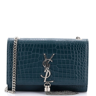 Saint Laurent Classic Monogram Tassel Crossbody Bag Crocodile Embossed Leather Medium