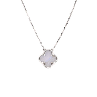 Van Cleef & Arpels Vintage Alhambra Pendant Necklace 18K White Gold and Chalcedony