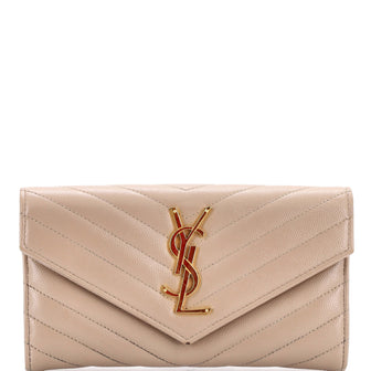 Saint Laurent Classic Monogram Flap Wallet Matelasse Chevron Leather Large