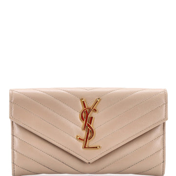 Saint Laurent Classic Monogram Flap Wallet Matelasse Chevron Leather Large