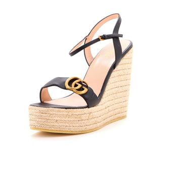Gucci Women's GG Marmont Wedge Espadrille Sandals Leather